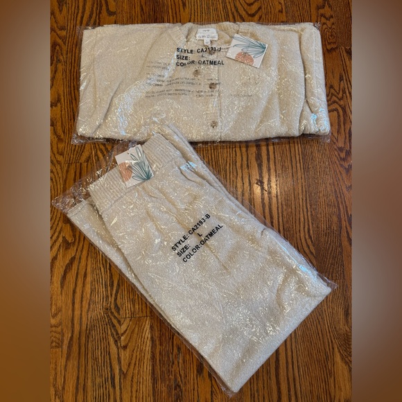 By The River Cozy Life Oatmeal Button Up Lounge Set - Picture 3 of 5